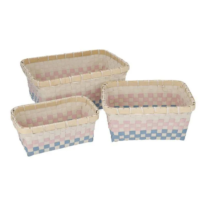 3er Set Korb Flecht, weiß/blau/pink