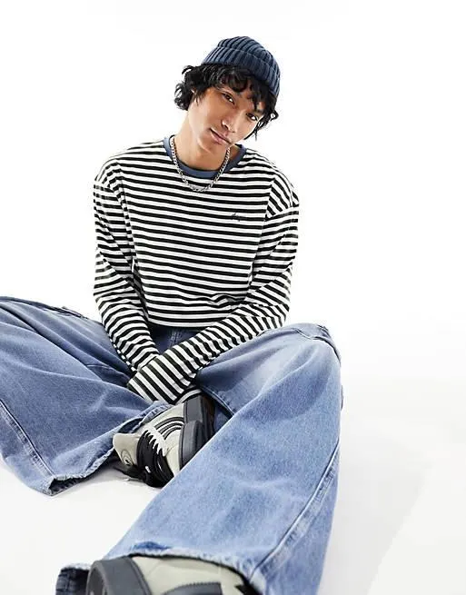 Demin Project stripe long sleeve t-shirt in white and green