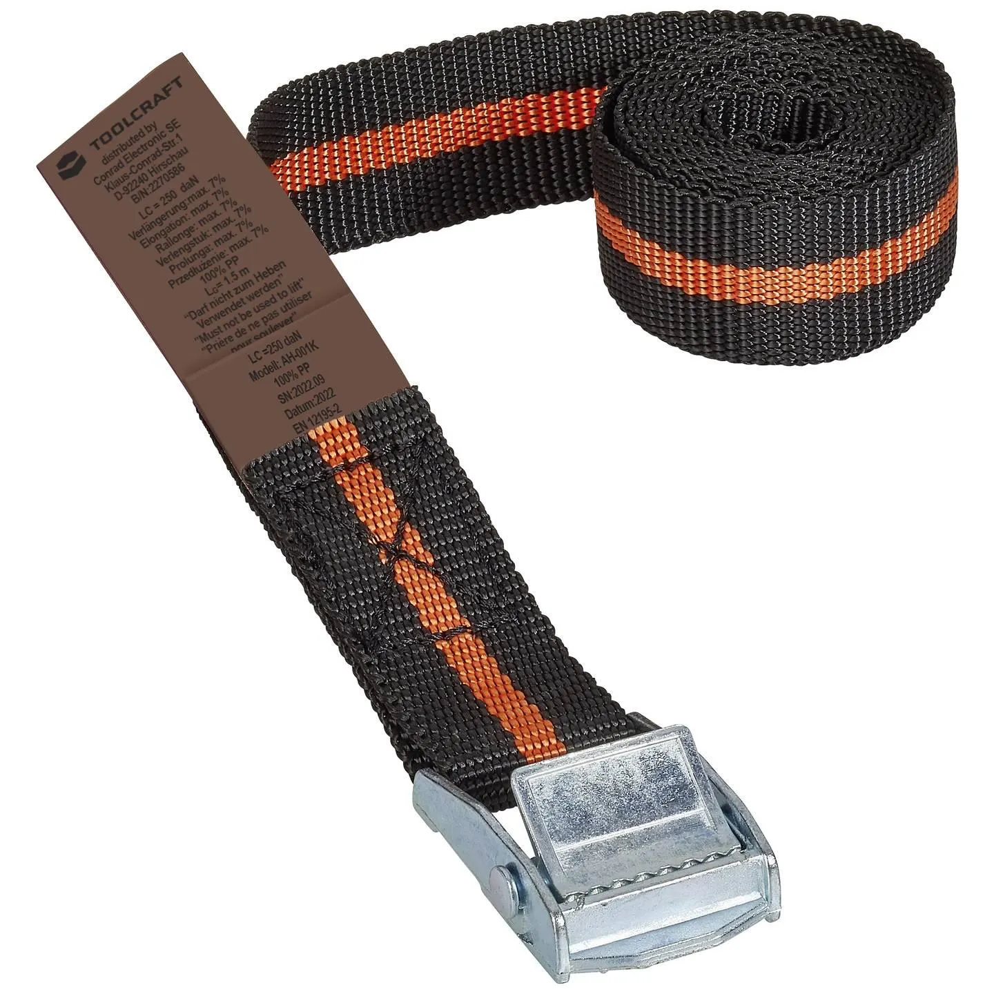 TOOLCRAFT TO-6811758 Klemmgurt Zugkraft LC Niederzurren (einzeln/direkt)=125 daN (L x B) 1.5 m x 25 mm Klemmschloss EN 1