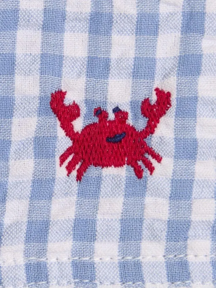 Blau/Krabbe - JoJo Maman Bébé Latzhose mit Stickerei und Vichy-Karo aus 100 % Baumwolle