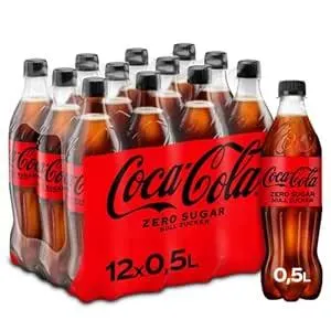 Coca-Cola Zero Sugar , Koffeinhaltiges Erfrischungsgetränk in stylischen Flaschen mit originalem Coca-Cola Geschmack - null Zucker und ohne Kalorien , 12 x 500 ml Einweg Flasche