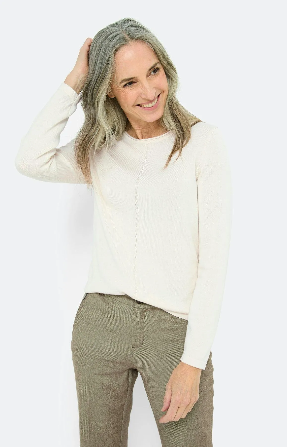 Strickpullover mit Rollkante, creme