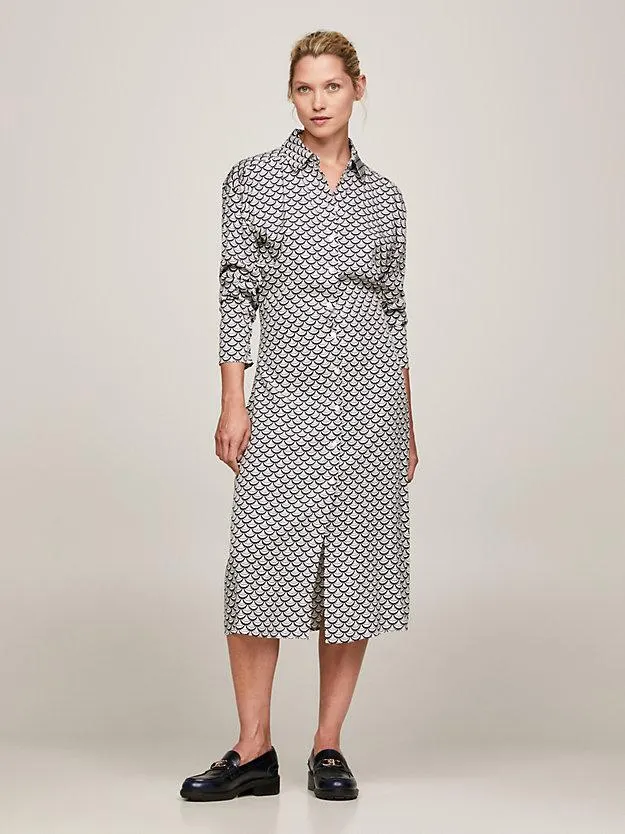 Midi-Hemdkleid mit Muschel-Print