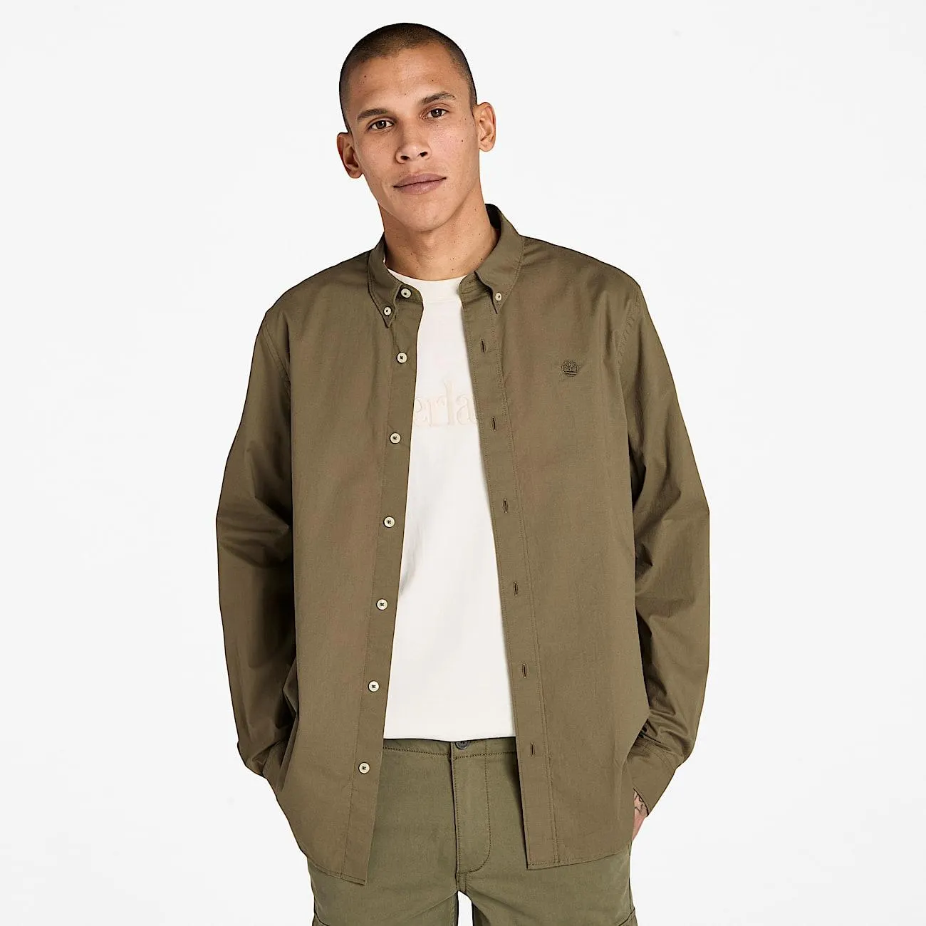 Langärmeliges Hemd aus Stretch-Popeline für Herren in Braun