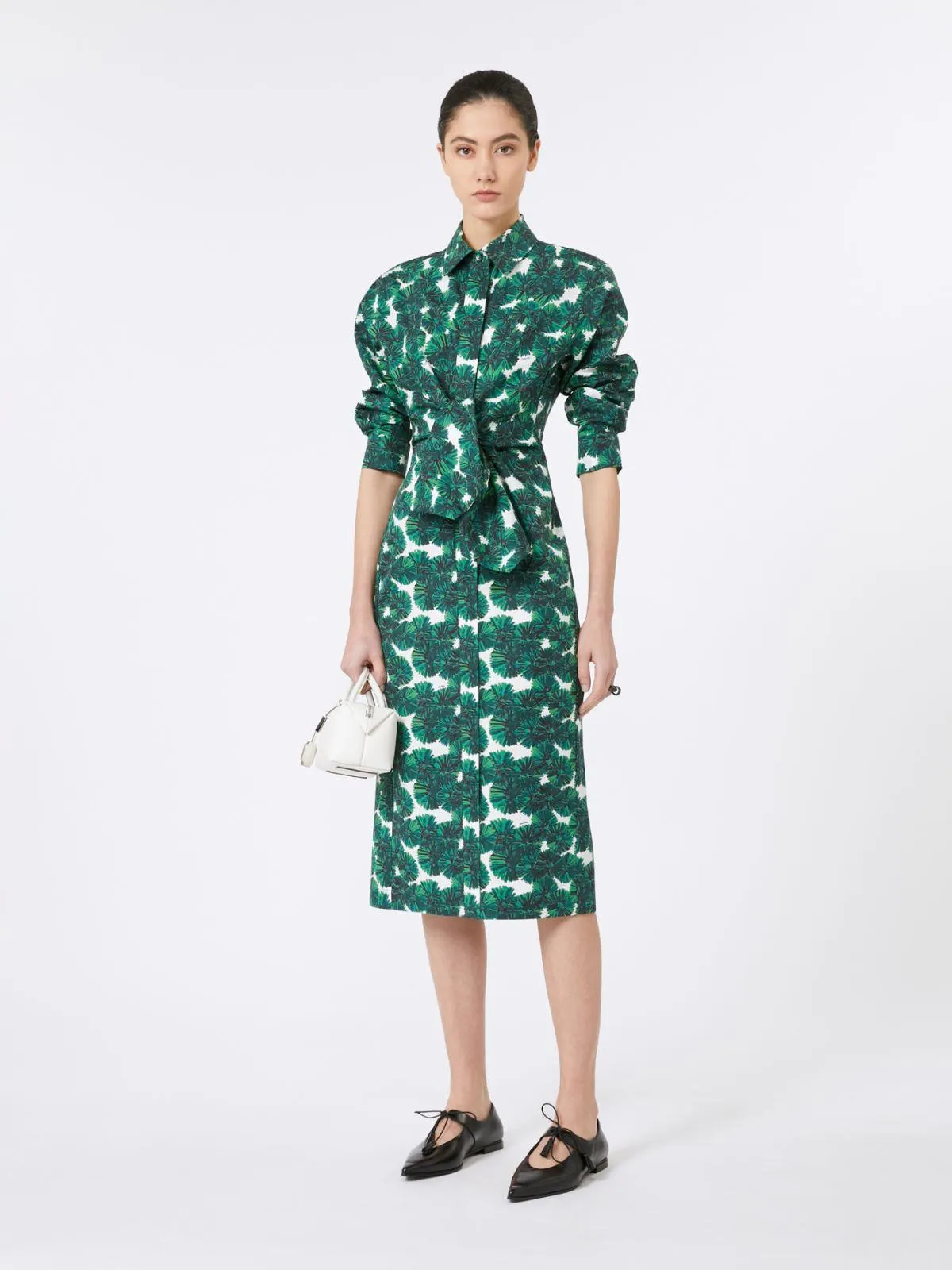 Hemdblusenkleid aus bedruckter Popeline - Sand