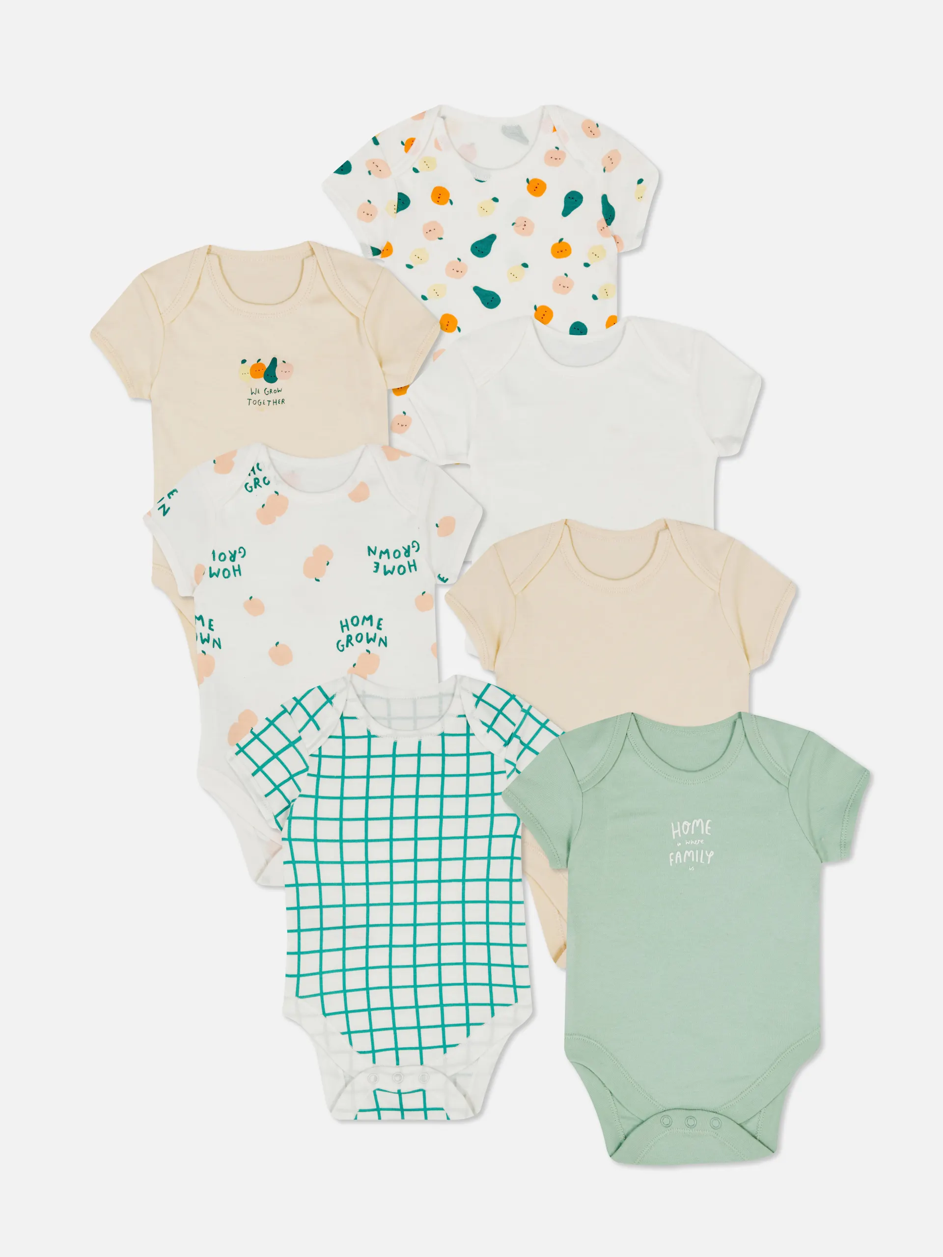 Kurzärmeliger Bodysuit mit Obst-Print, 7er-Pack