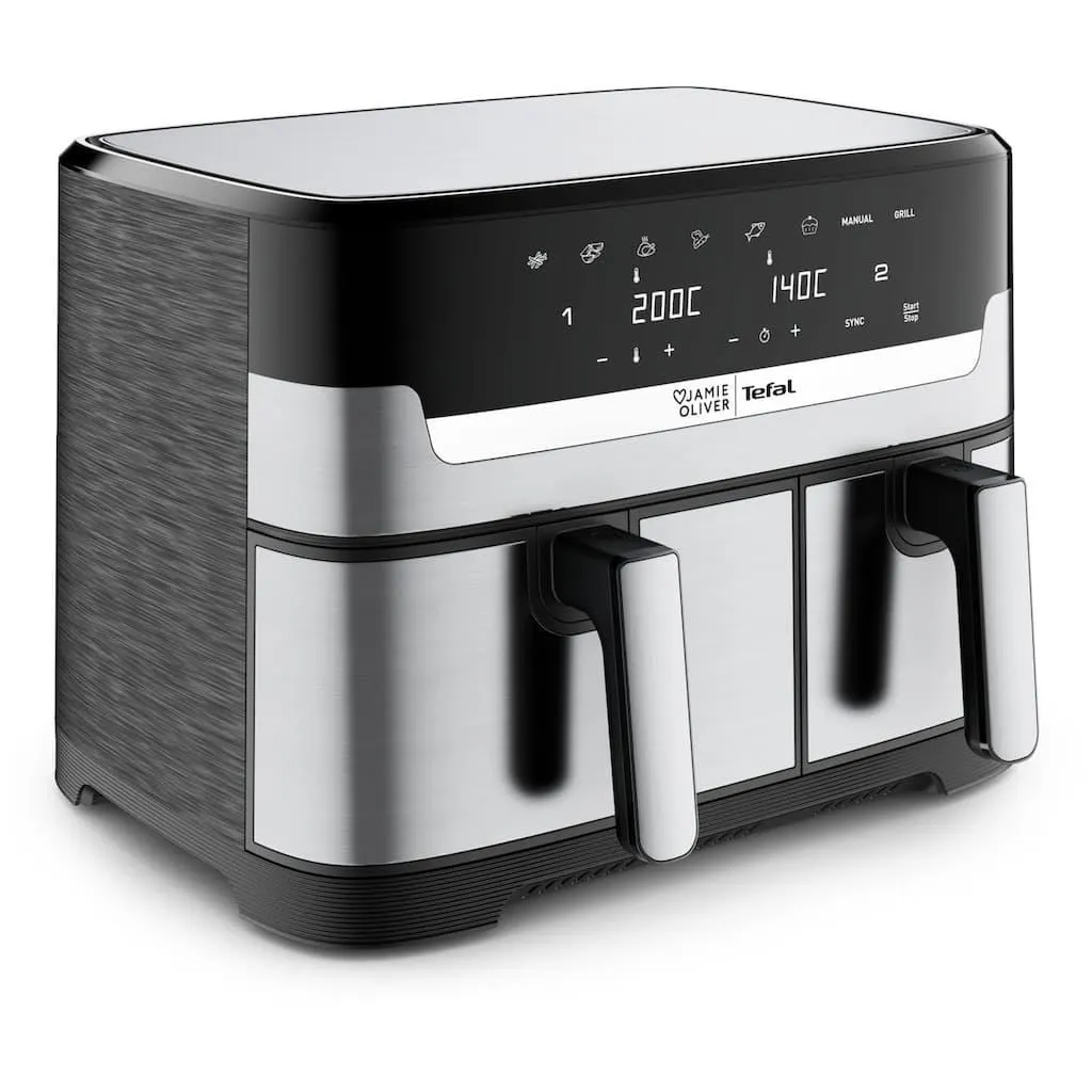 Tefal Heißluftfritteuse »Jamie Oliver by Tefal EY90JDE Dual Easy Fry & Grill« 2700 W Heissluftfritteuse Doppelkammer, 8 automatische Programme, EY90JDE