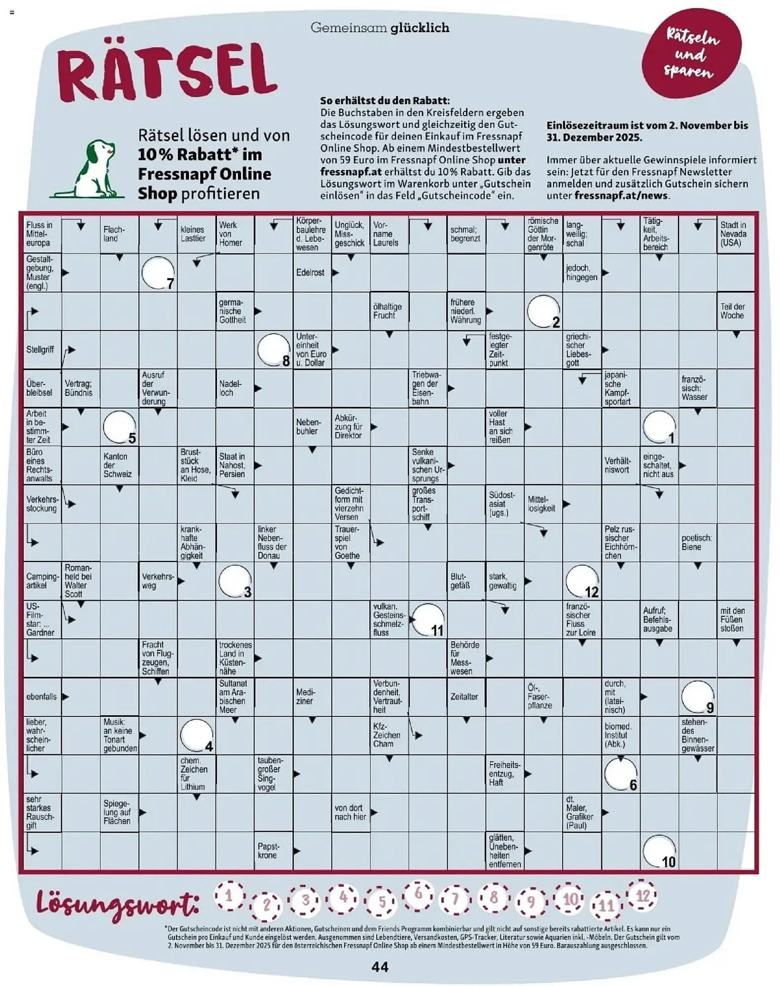 Fressnapf Flugblatt von 1. November bis 31. Dezember 2025 - Flugblätt seite 44
