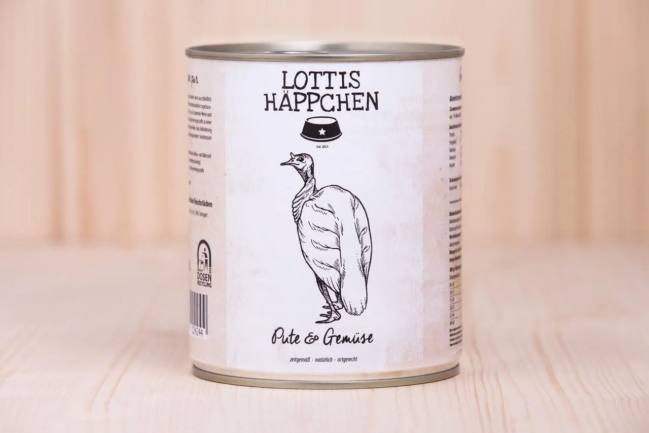 Sparpaket 6 x 800 g Lottis Häppchen Pute mit Karotte Hunde Nassfutter