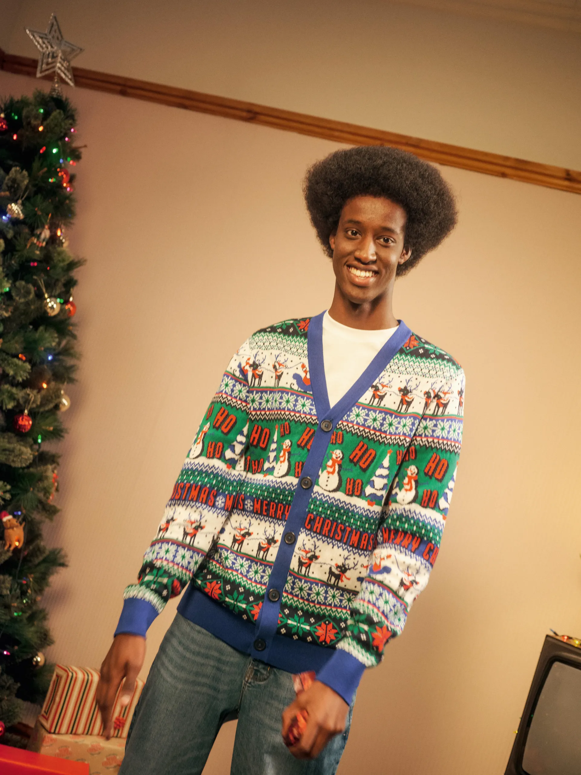 Weihnachts-Cardigan mit Norwegermuster für Herren