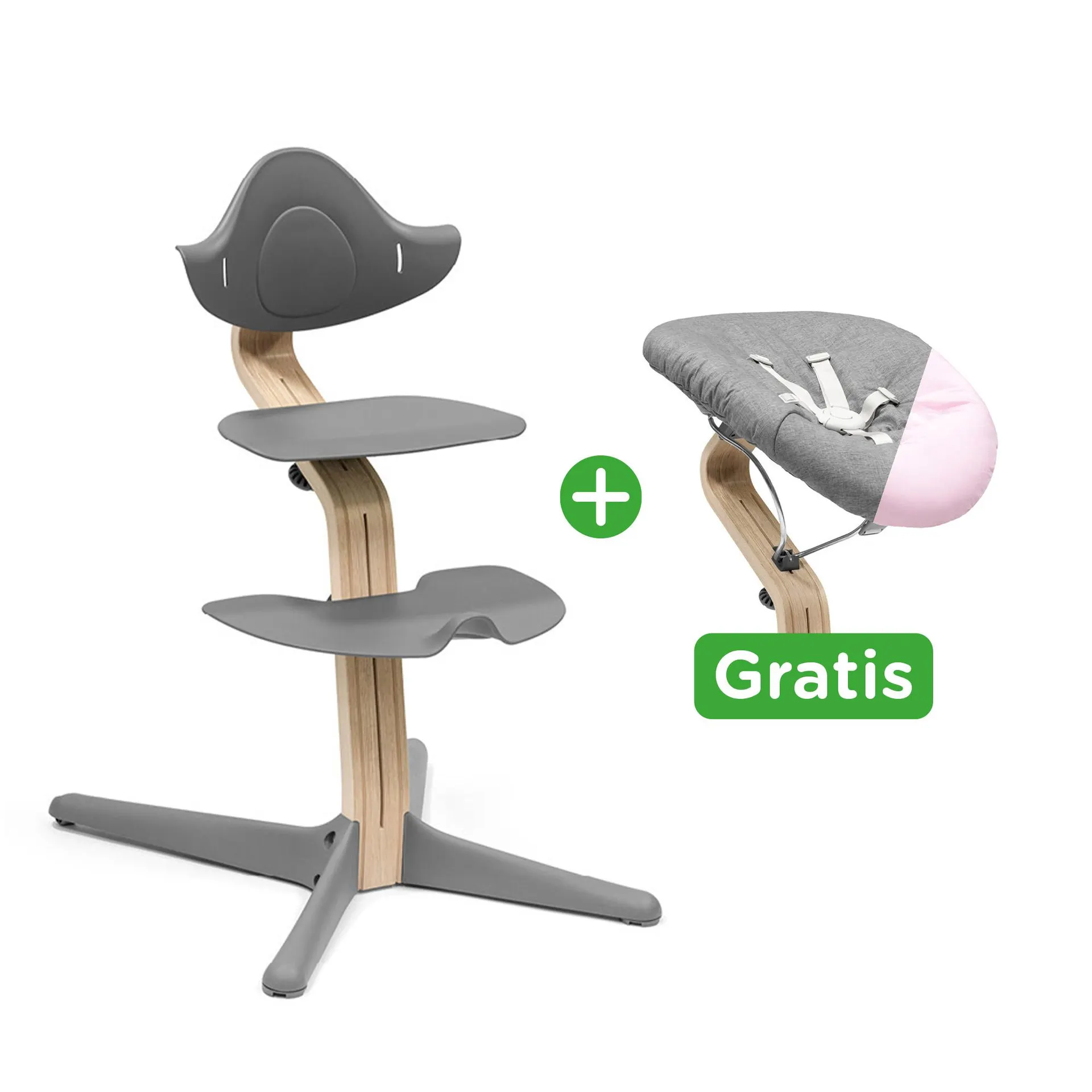 Set Nomi® Hochstuhl Buche Grey mit Newborn Set Grey Grey/Pink