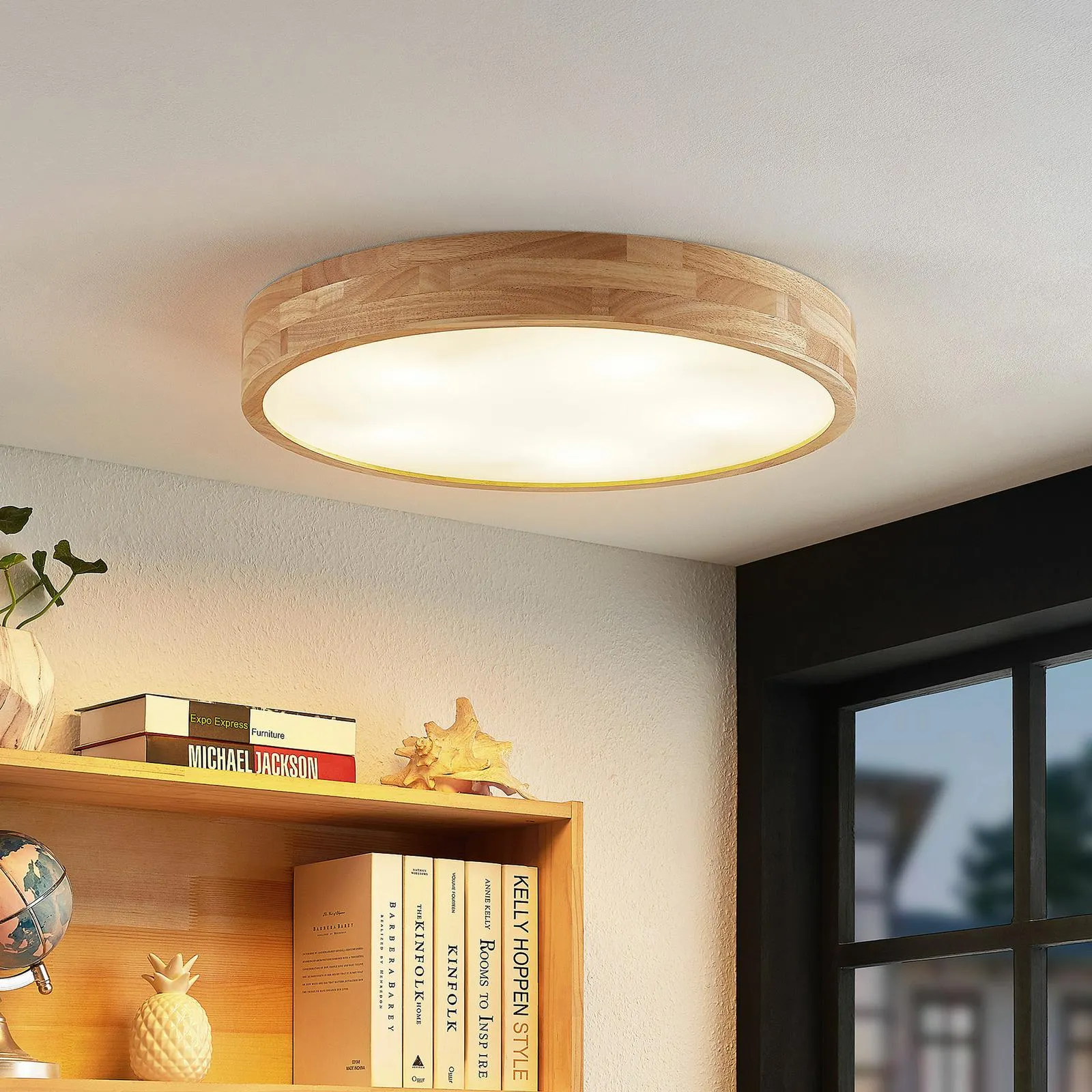 Lindby Tanju Deckenleuchte, Eichenholz, Ø 60 cm