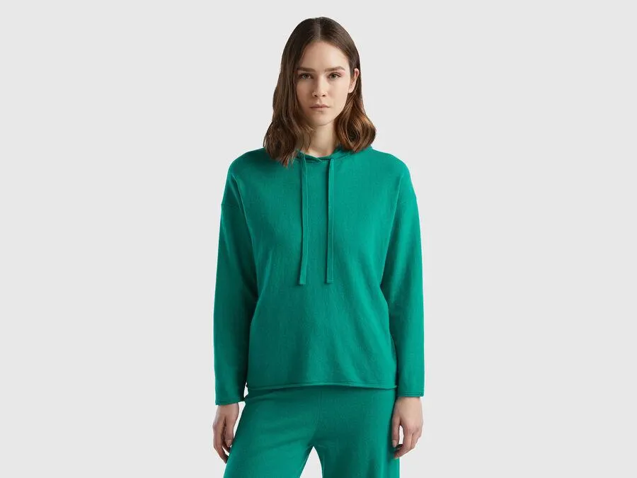 Kapuzenpullover aus gemischtem Cashmere in Wassergrün