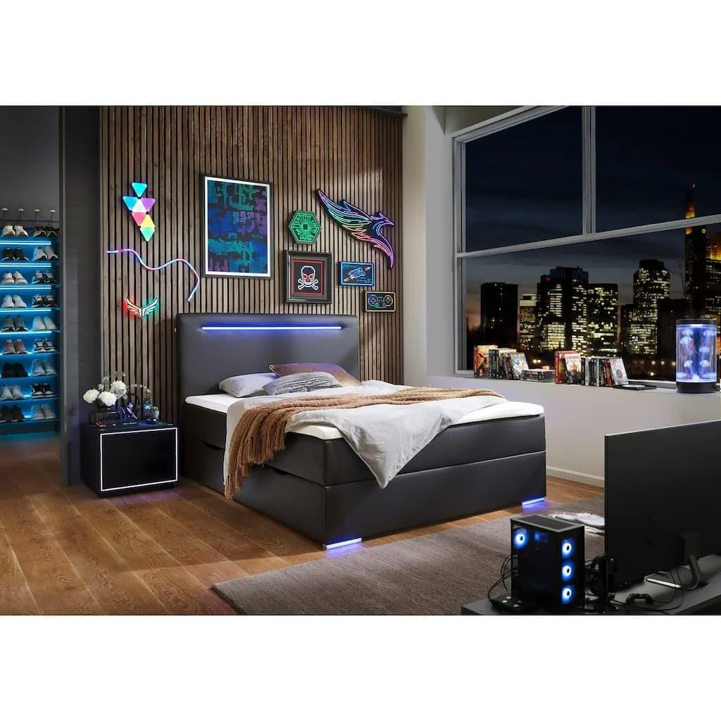 meise.möbel Boxbett »Candela inkl. Bettkasten, Topper & LED-Beleuchtung an Kopfteil & Füßen«