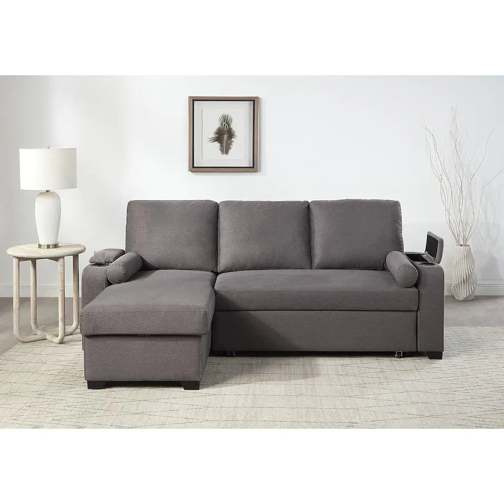 ATLANTIC home collection Ecksofa »Gorje L-Form« mit Schlaffunktion, Stauraum, Becherhalter, Staufächer & Kissenrollen