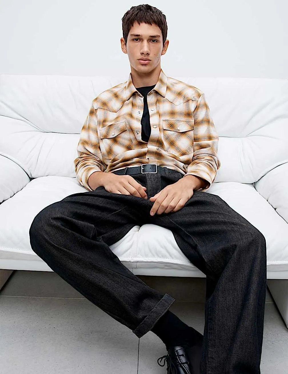 Kariertes Flanell-Hemd aus reiner Baumwolle in normaler Passform