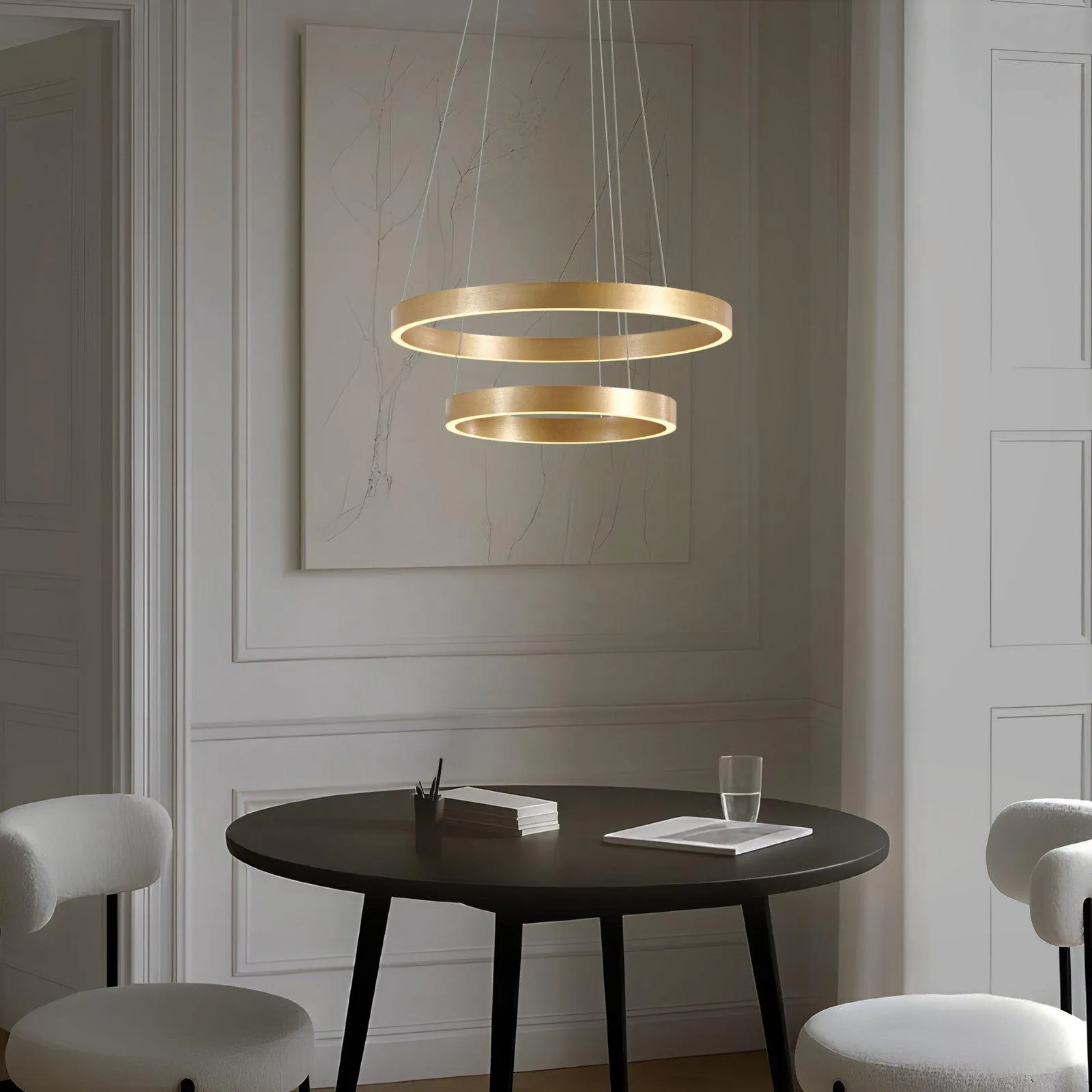 Lucande LED-Hängeleuchte Yonam, Ø 60 cm, 2-flg., gold, CCT