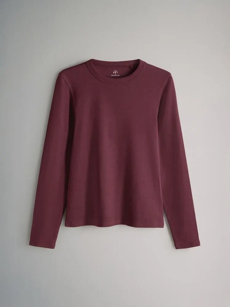 Schwarz/Beere/Pink/Streifen/Cream - The Set – 5er-Pack gerippte Langarm-T-Shirts