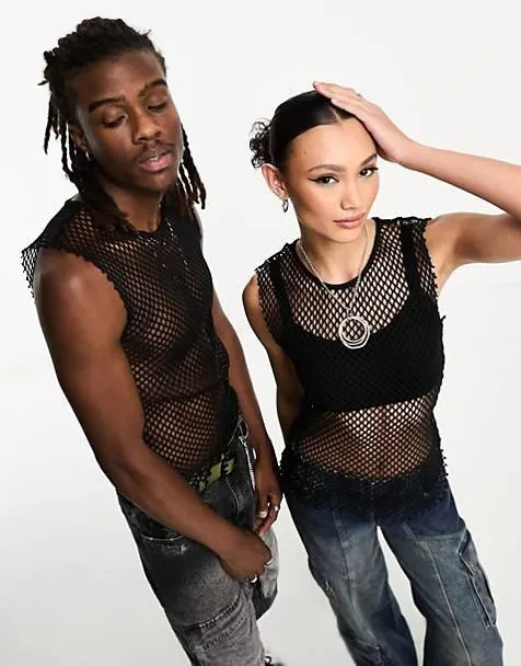 Reclaimed Vintage unisex net singlet in black