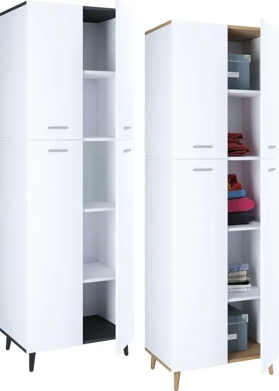 VCM Holz Kleiderschrank | 5 Fächer | Maße: H. 240 x B. 70 x T. 39 cm | 4 Drehtüren | Mehrzweckschrank | - Landos Weiß / Honig-Eiche