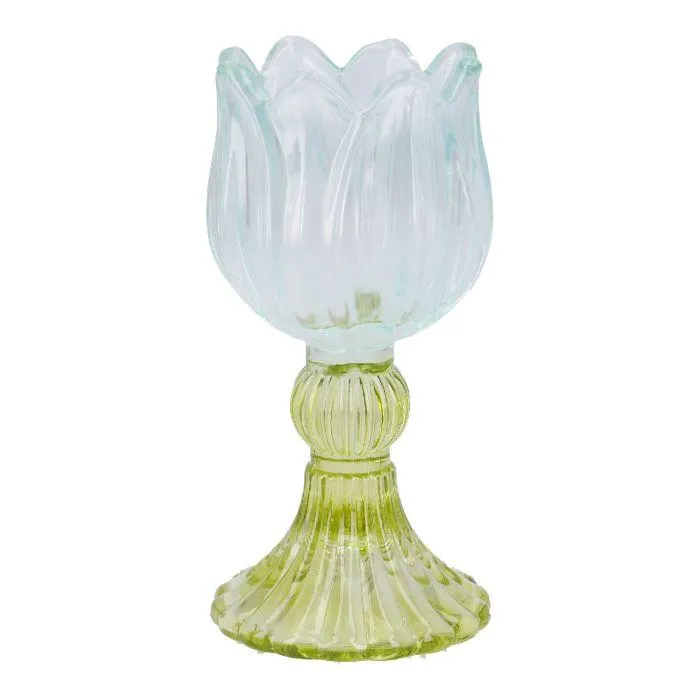 Kerzenständer Tulpe/Teelicht, hellblau/grün, 14 cm