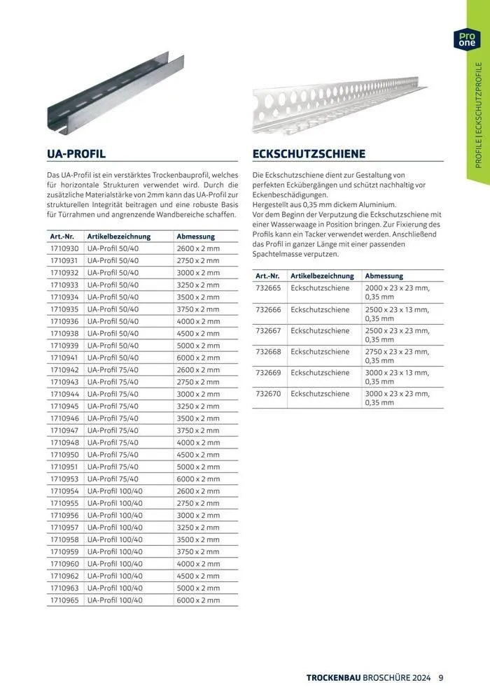 ProOne Trockenbaubroschuere 2024 von 21. Februar bis 31. Dezember 2024 - Flugblätt seite  9