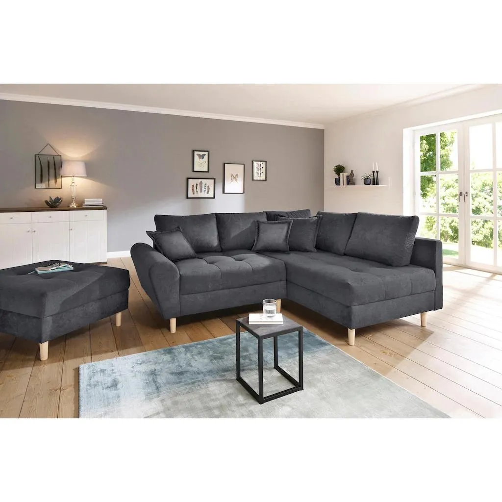 Home affaire Ecksofa Rice, mit Hocker und Zier-/Rückenkissen