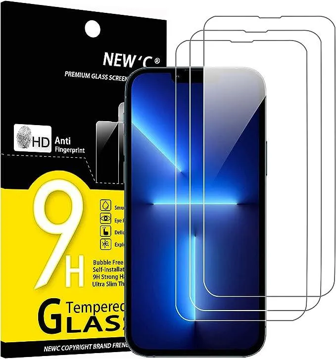NEW'C 3 Stück, Panzer Schutz Glas für iPhone 14, 13, 13 Pro (6,1"), Frei von Kratzern, 9H Härte, HD Displayschutzfolie, 0.33mm Ultra-klar, Ultrabeständig