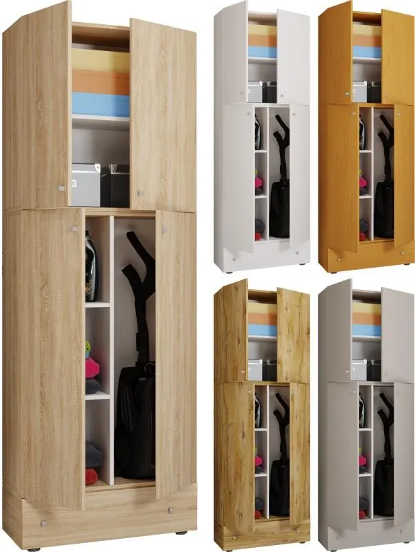 VCM Holz Besenschrank | 6 Fächer | Maße: H. 200 x B. 70 x T. 39 cm | Haushaltsschrank | Mehrzweckschrank | Extra Schublade - Lona Weiß