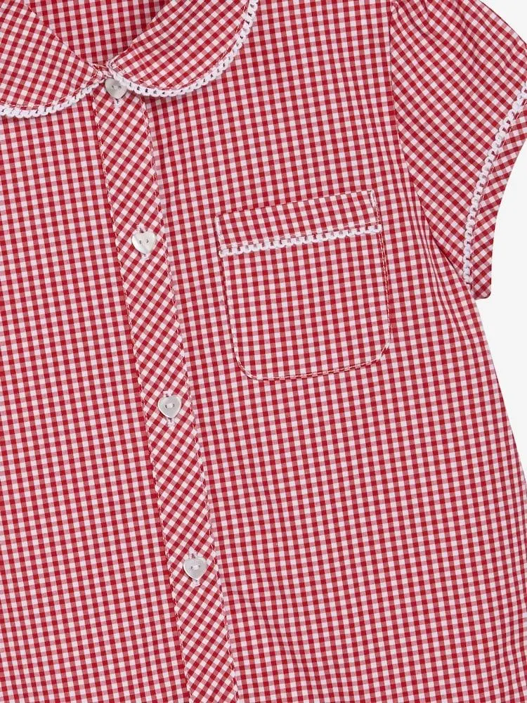 Rot - Vichy-Karokleid für die Schule mit hohem Baumwollanteil und tiefer Taille (3–14 Jahre)