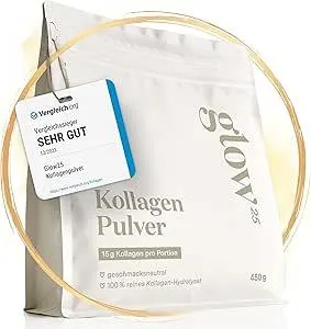 Glow25® Collagen Pulver [450g] - Das Original - Premium Kollagen Hydrolysat - Peptide Typ 1 und 3 - Perfekte Löslichkeit - Natur