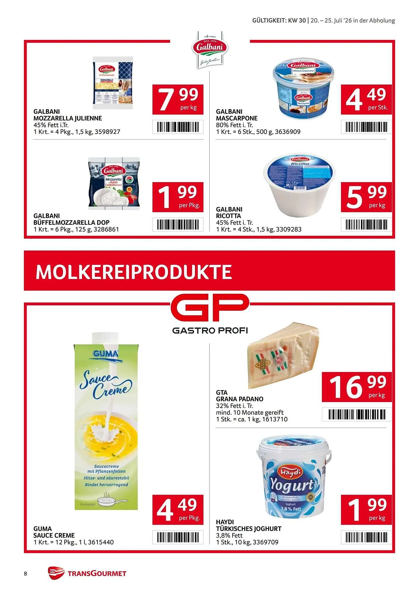 Transgourmet Flugblatt von 20. Juli bis 25. Juli 2026 - Flugblätt seite  8