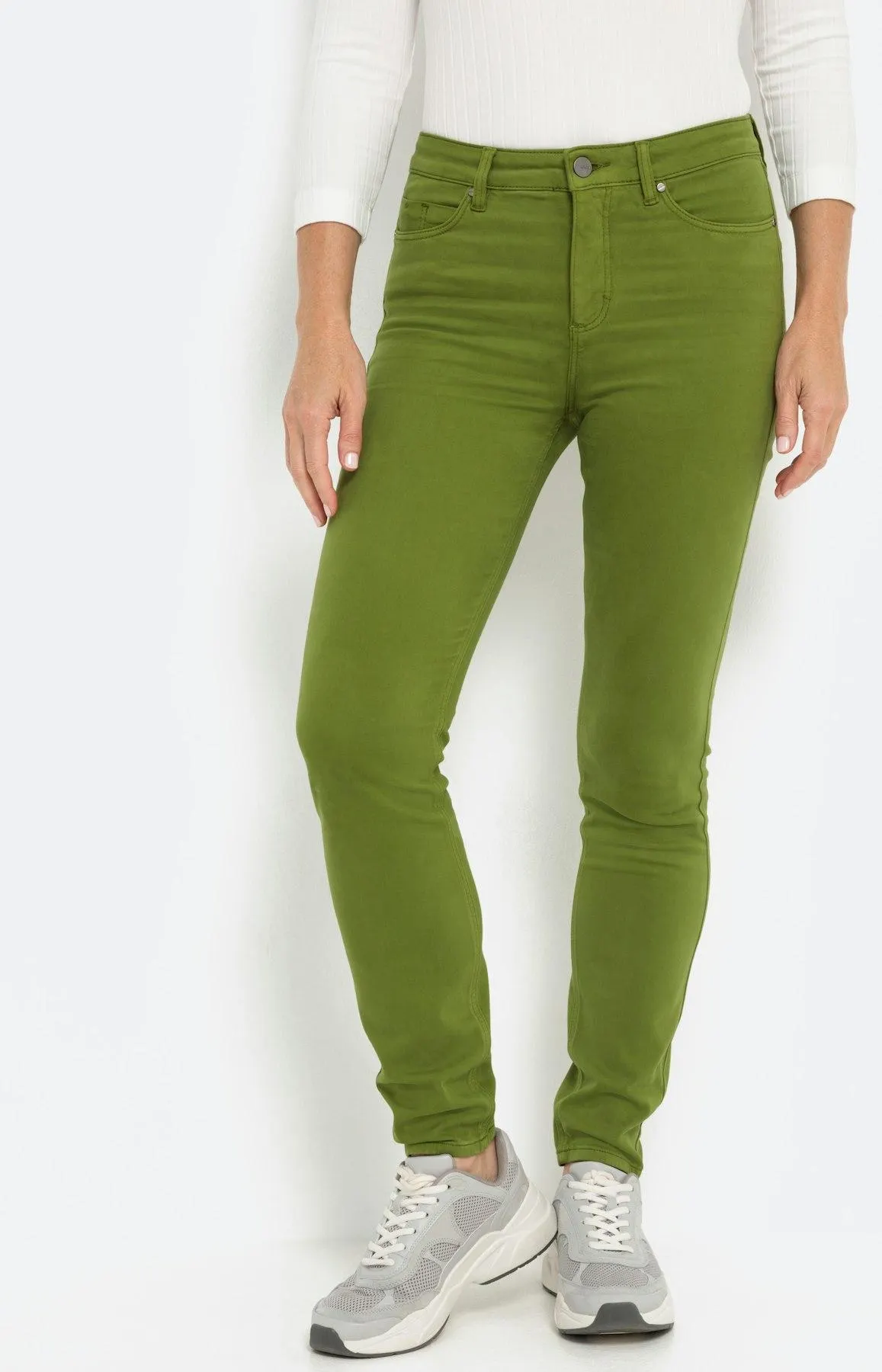 Schmale Hose aus Baumwollsatin, grün