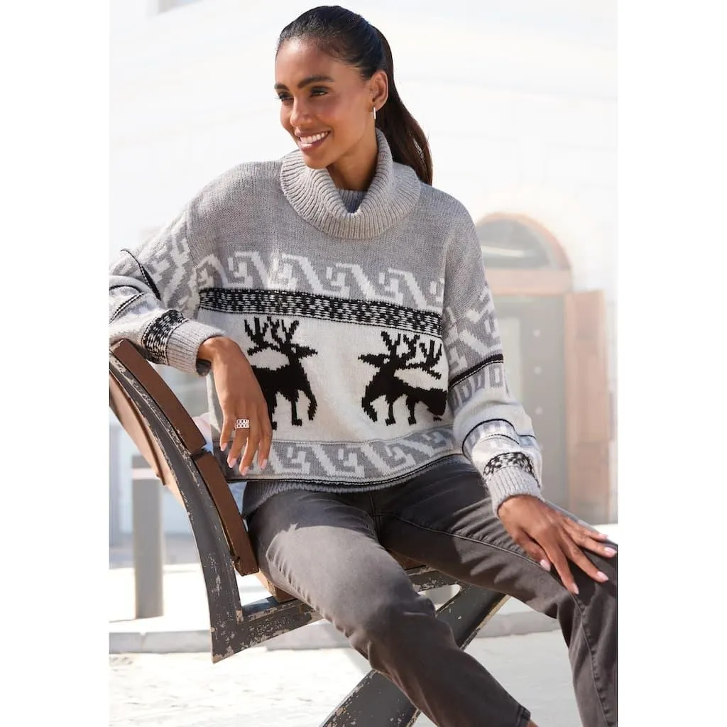 Vivance Rollkragenpullover mit Wintermotiv, Strickpullover, Norwegerpullover, Weihnachtspullover