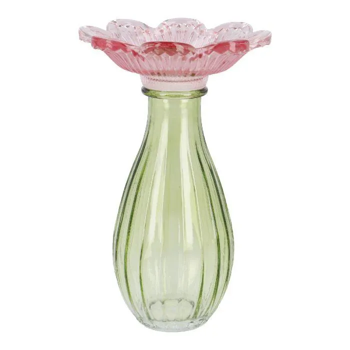 Vase Blütenform, rosa/grün, 17 cm