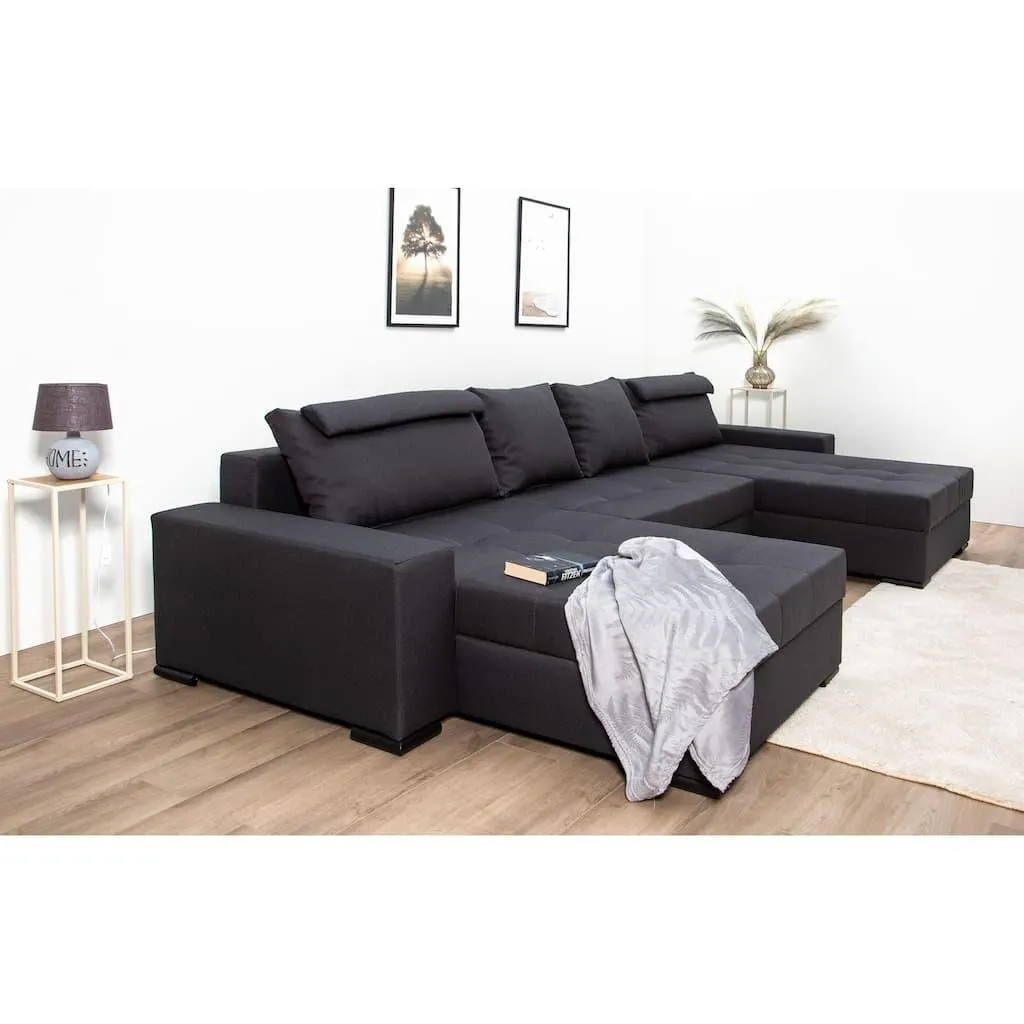 COLLECTION AB Wohnlandschaft »Josy XXXL-Relax U-Form, B: 352 cm« mit Bettfunktion, Bettkasten & 2 Nackenkissen, Federkern