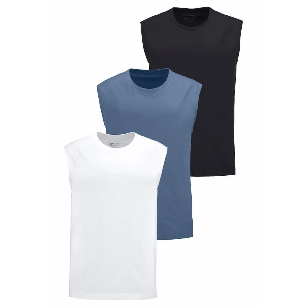 Man's World Muscleshirt Packung, 3er-Pack, 3 Stk. ärmellos, Basic-Stil, unifarben, Rundhalsausschnitt