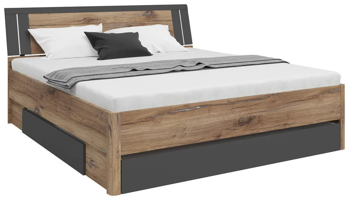 Stauraumbett 180x200 cm Saturn Graphitfarben/Eiche Dekor