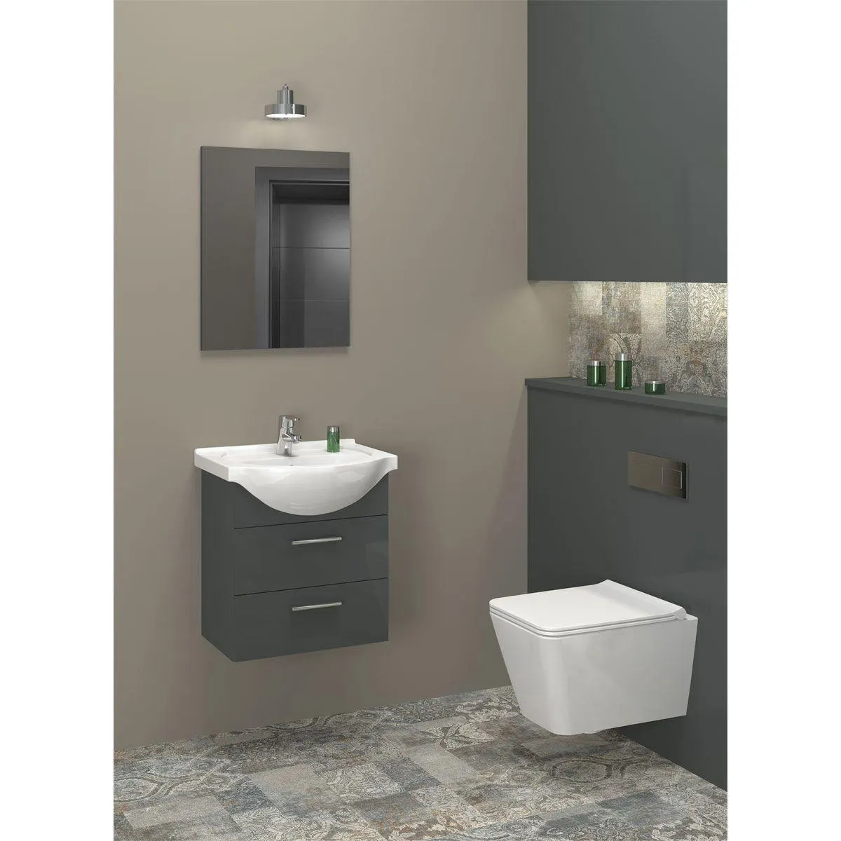 Gäste Waschbeckenunterschrank Mika, anthrazit, inkl. Keramikbecken, 2 Auszüge, B51cm