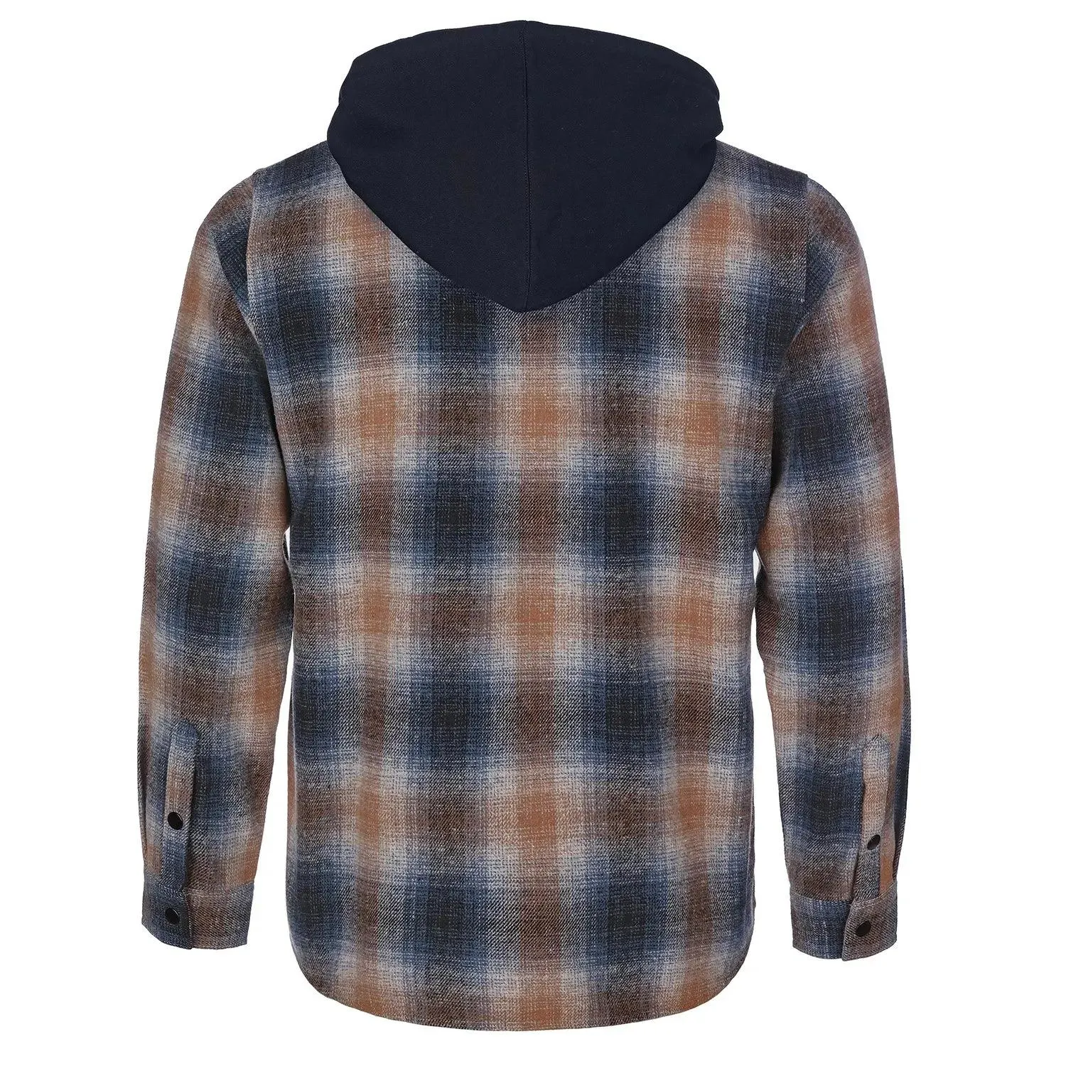 Flanellhemd “Karo” mit Kapuze, Blau-Orange