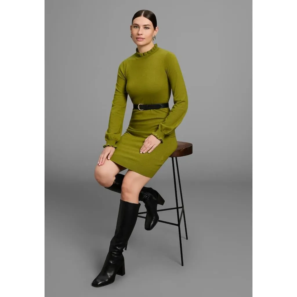 Laura Scott Strickkleid Ohne Taschen aus Viskosemischung mit femininem Rüschendetail