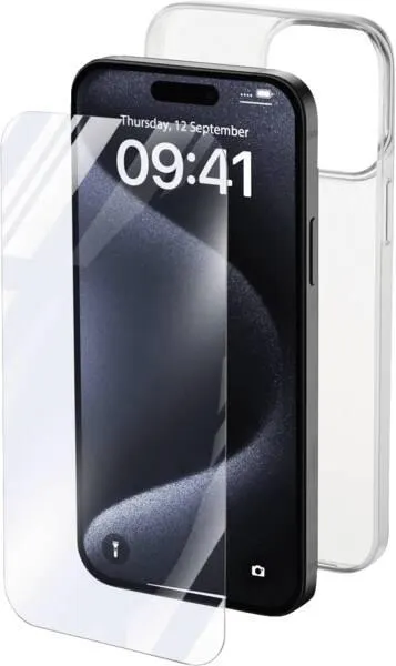 Set PROTECTION KIT Backcover u. Schutzglas iPhone 15 Pro - Transparent