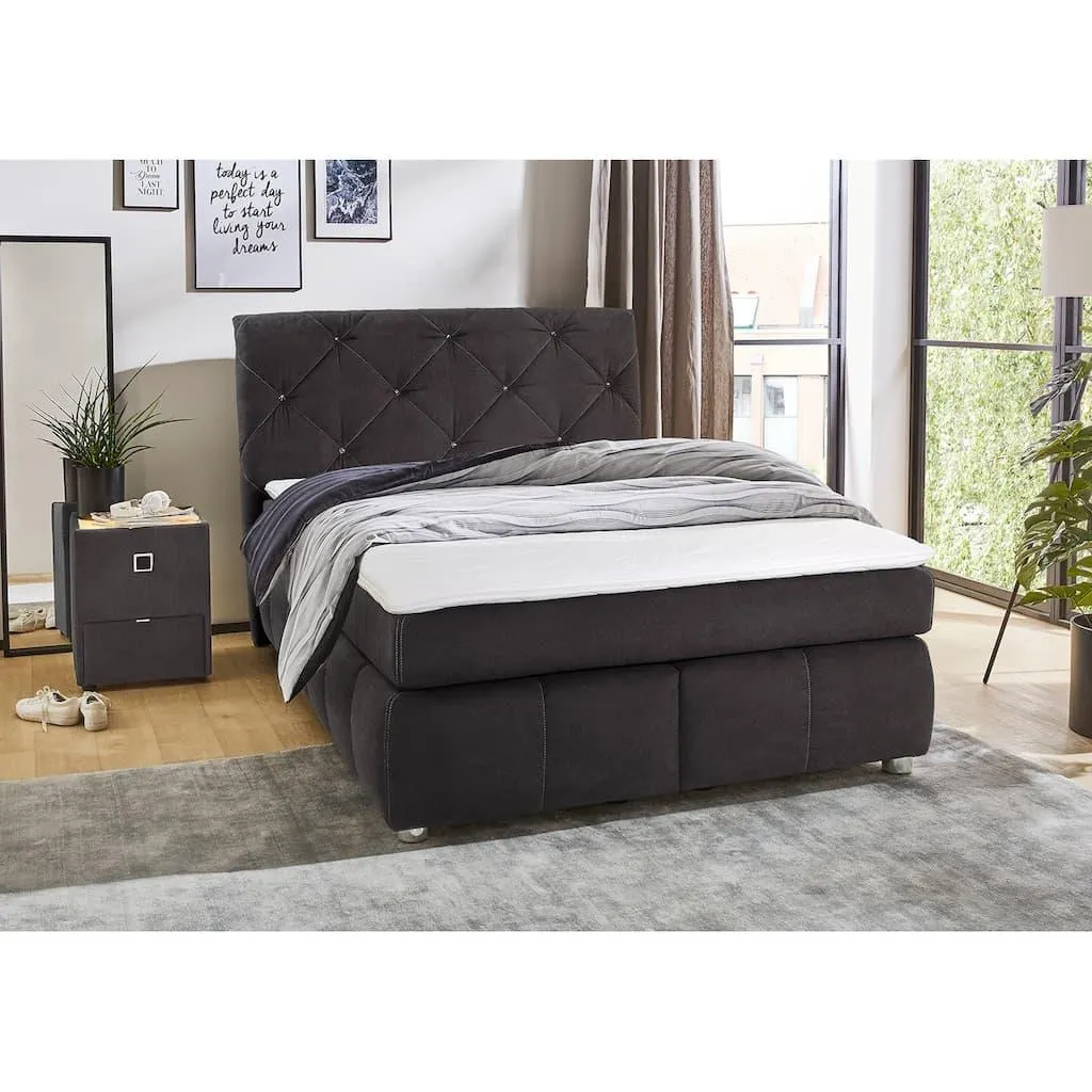 Jockenhöfer Gruppe Boxspringbett »Bella erhältlich in 140 & 180cm Breite« mit Kaltschaum-Topper und Rauchglas-Steinen