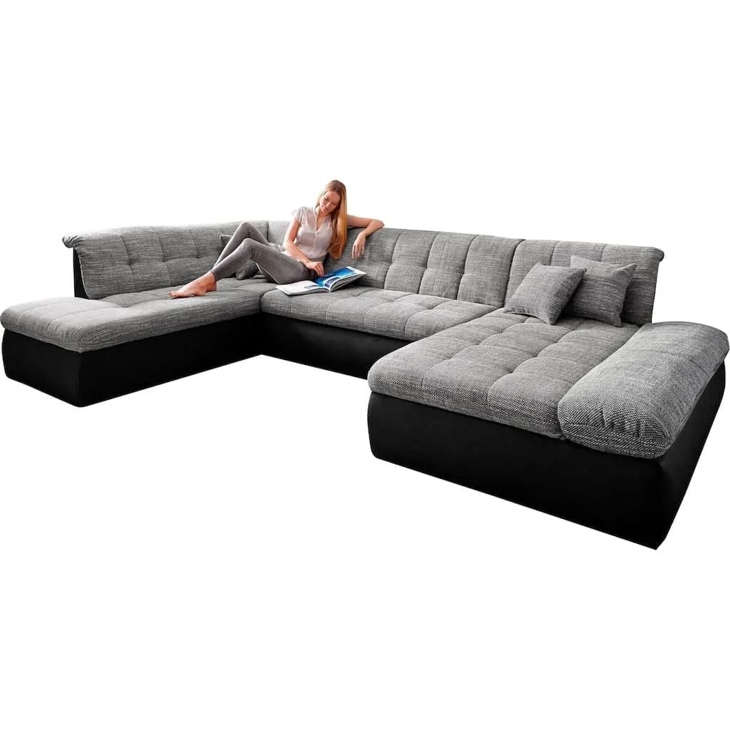 DOMO collection Wohnlandschaft »Moric U-Form, auch in Cord, Breite 353cm, viel Platz« im XXL-Format, wahlweise mit Bettfunktion und Armlehnenverstellung,