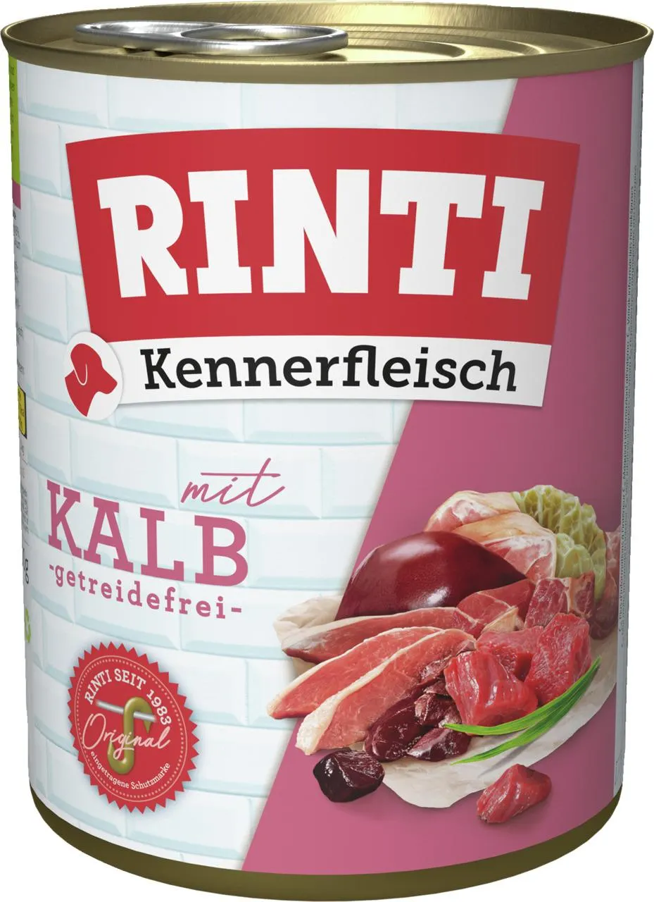 Sparpaket 24 x 800 g Rinti Kennerfleisch mit Kalb Hunde Nassfutter