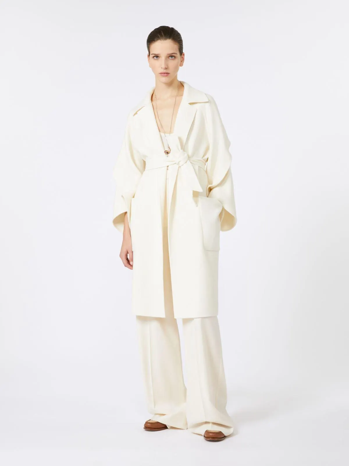 Mantel aus Wollstoff und Kaschmir - Weiss