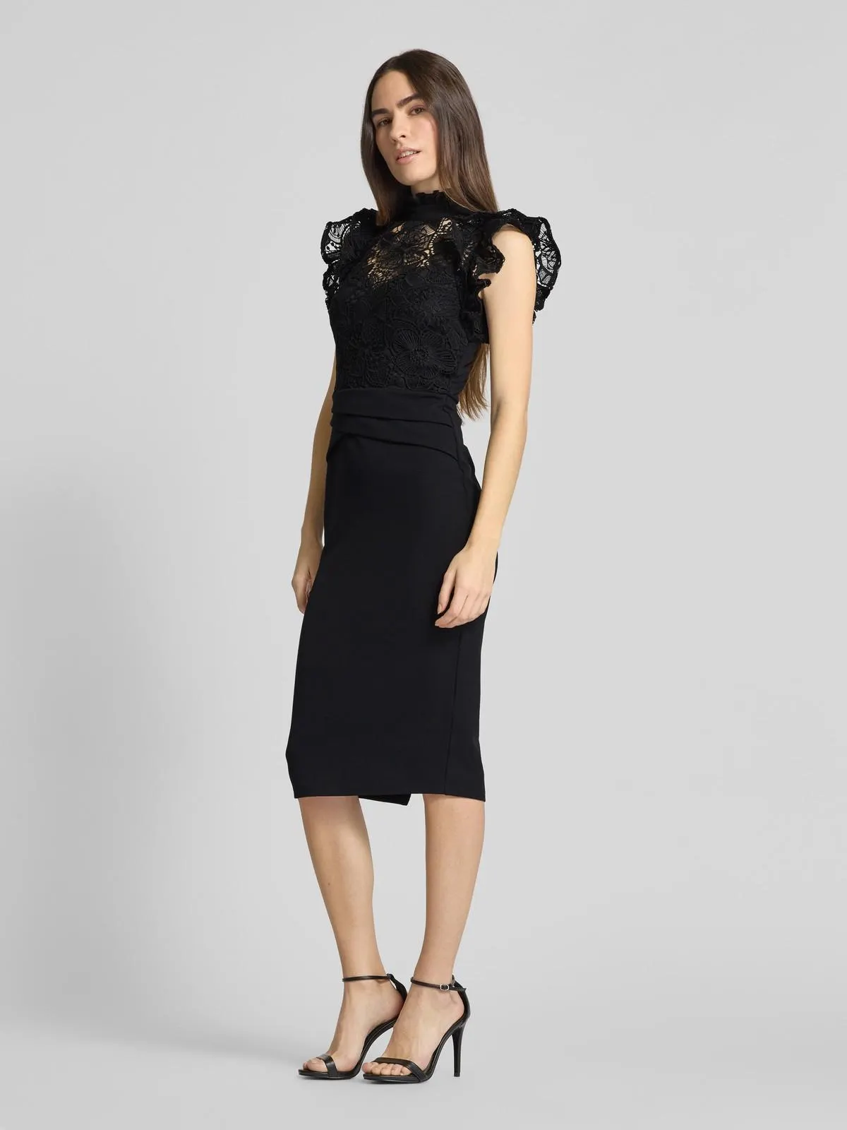 Cocktailkleid mit Spitzenbesatz in black
