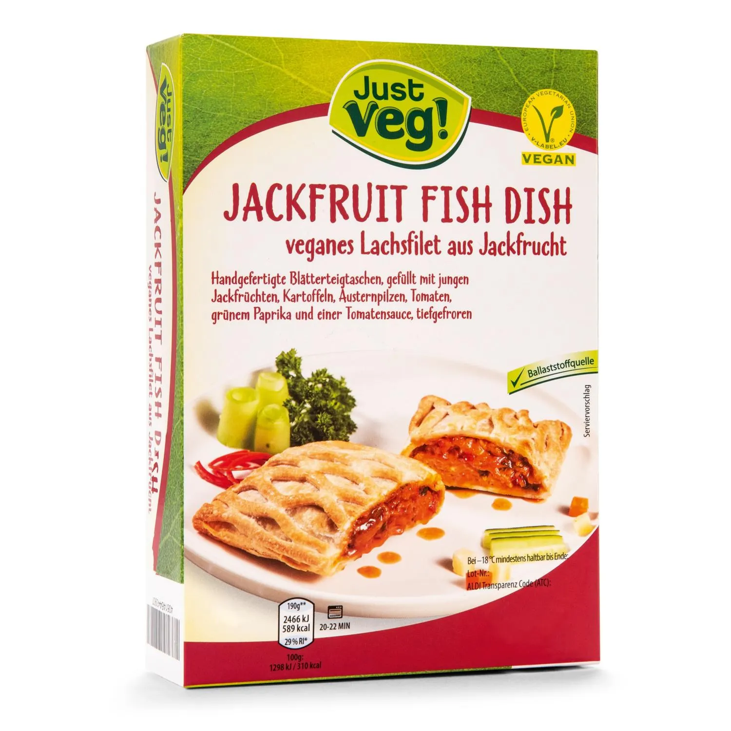 JUST VEG! Jackfruit Fish Dish, Lachs Tomate-Basilikum
