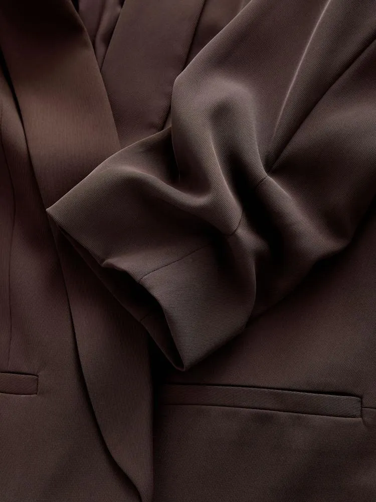 Schokoladenbraun - Entspannter Blazer mit gerafften Ärmeln