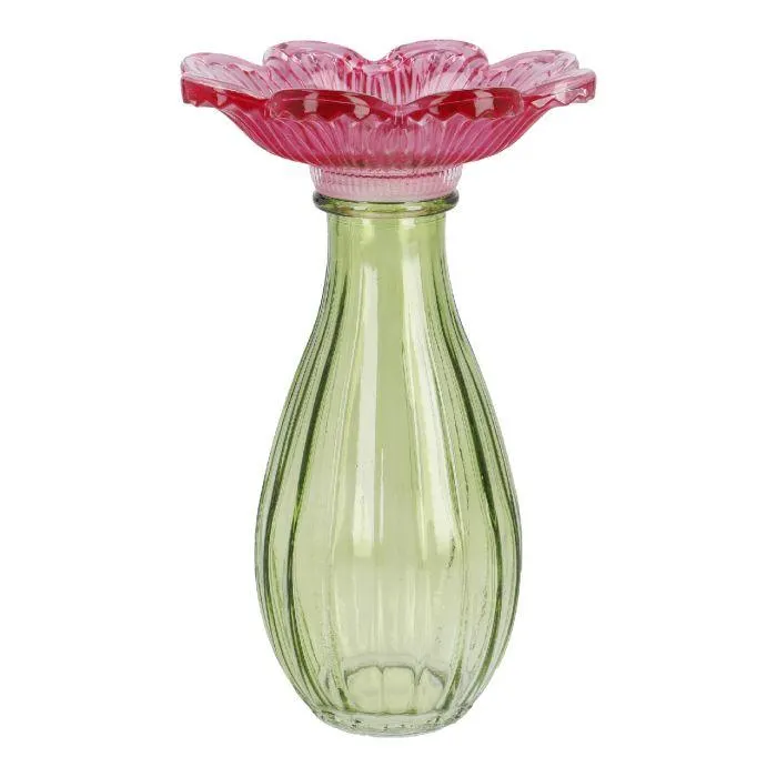 Vase Blütenform, pink/grün, 17 cm